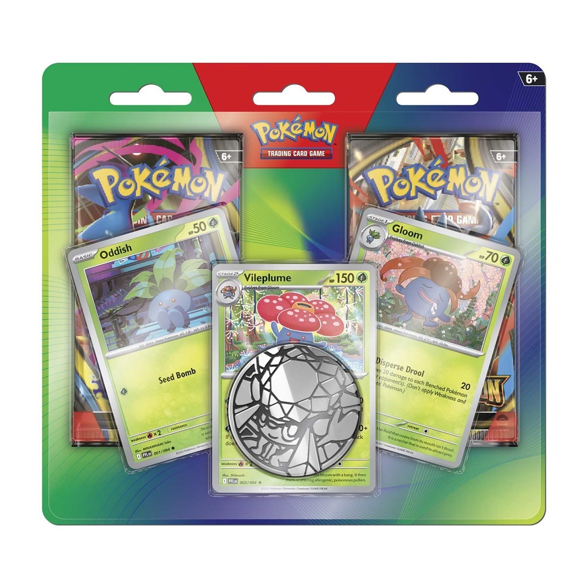Oddish, Gloom & Vileplume Cards with 2 Booster Packs & Coin