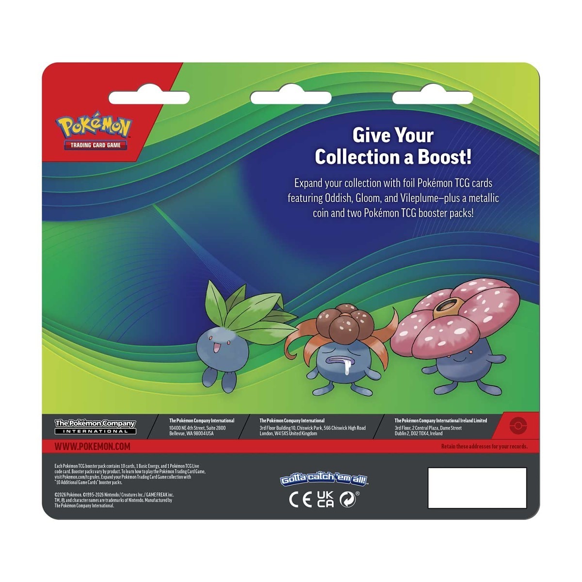 Oddish, Gloom & Vileplume Cards with 2 Booster Packs & Coin
