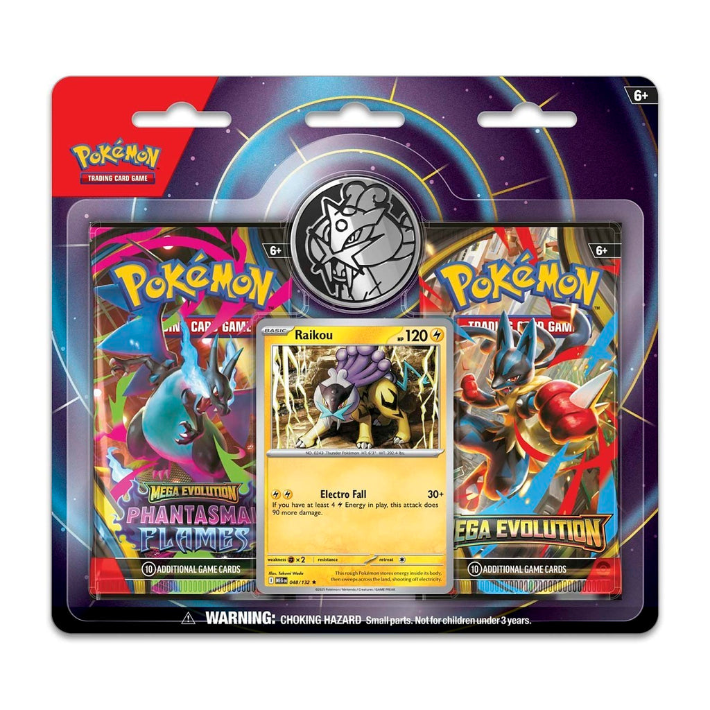 Mega Evolution · Raikou · Carta Promo + 2 Sobres + Moneda Coleccionable